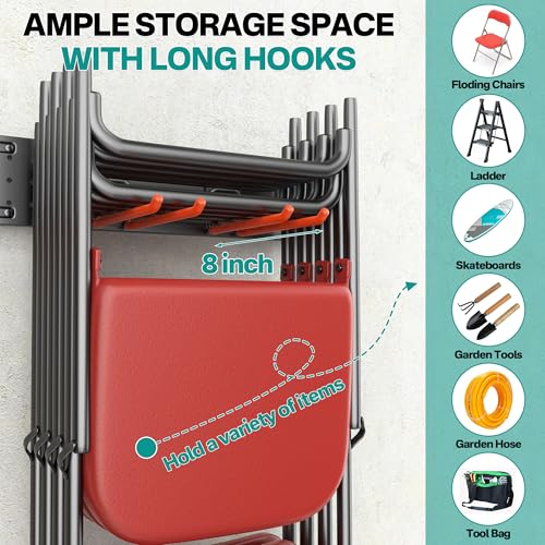EVERHANGER Garage Tool Storage Organizer Wall Mount, Versatile Garden Tool Rack Organization, Folding Chair Hangers with 8 Multifunctional Hooks, Max Load 330lb, 48inch - size: 8Hooks