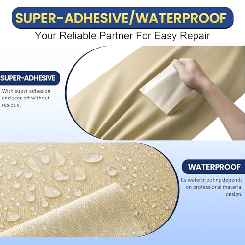 Self-Adhesive Canvas Repair Tape, 4" x 79" Waterproof Canvas Repair Patch, Fabric Patch Repairs Kit for Furniture, Tents, Sunbrellas, Boat Covers Awnings, Couches, Clothes, Bags Light Beige - color: Light Beige, size: 4" x 79"