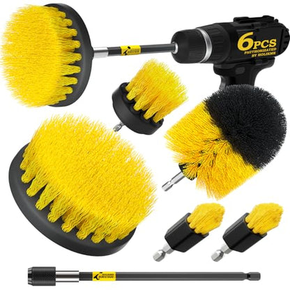 Holikme 6Pack Drill Brush Power Scrubber Cleaning Brush Extended Long Attachment Set All Purpose Drill Scrub Brushes Kit for Grout, Floor, Tub, Bathroom and Kitchen Surface,Scratch Brushes（Yellow） - color: Yellow