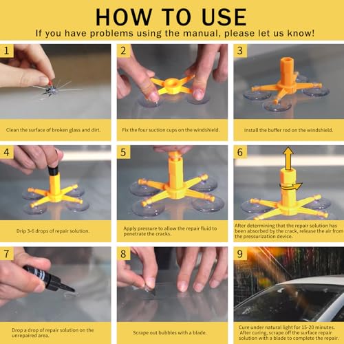 LOCBONDSO Windshield Chip Repair Kit, Quick Fix Windshield Repair Kit with Durable Fast Curing Resin, Repair Star-Shaped, Bull-Eye Cracks on Car Window & Glass