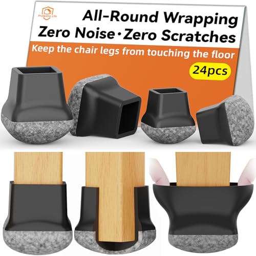 24pcs Chair Leg Floor Protectors for Hardwood Floor |Protect Wood Tile Floors Chair Leg Caps with Wrapped Felt Pads| Anti-Scratch Reduce Noise |Fit Angled Chair Legs| Black Square S Fit:0.6"-0.75" - color: 24pcs Black, size: Square-S (0.6-0.75inch)