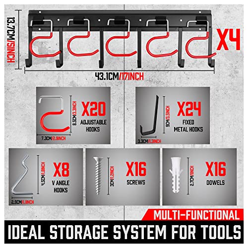 SEDY 68" All Metal Garden Tool Organizer Hooks - Garage Wall Organizer Sturdy Garden Tool Storage System Yard Tool Garage Tool Organizer Wall Mount Shed Organization Shovel Broom Rake Holder - style: 68" All Metal Garden Tool Organizer Hooks