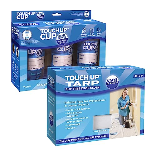 Touch Up Cup Paint Storage Containers and Fabric Painters Tarp, 3 Plastic Painting Cups with Lids, 1 Drop Cloth for Painting, As Seen On Shark Tank Products - style: 3 Cups + 1 Tarp