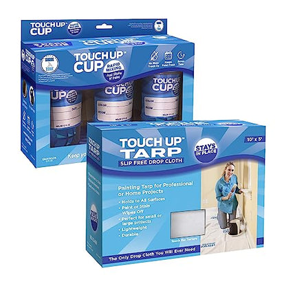 Touch Up Cup Paint Storage Containers and Fabric Painters Tarp, 3 Plastic Painting Cups with Lids, 1 Drop Cloth for Painting, As Seen On Shark Tank Products - style: 3 Cups + 1 Tarp