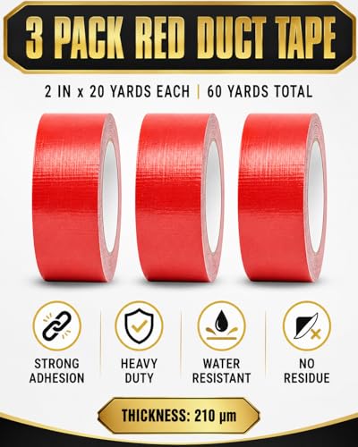 Red Duct Tape Heavy Duty: 3Rolls*2IN*20Yards Wide Waterproof Outdoor Duck Furniture Repair Tape Bulk - Strong Adhesive Weather UV Resistant No-Residue Masking Tapes Patterns Variety - color: Red, size: 3*2in*20yards