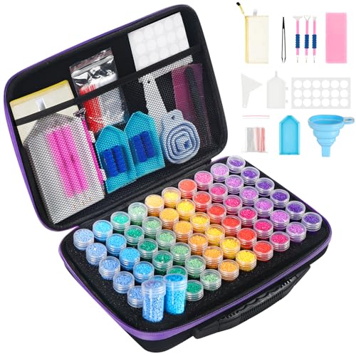 Douorgan Diamond Painting Storage Containers 60 Slots Accessories and Tools Portable Diamond Painting Organizer Shockproof Diamond Art Storage Case Jewelry Beads Storage Box - size: Medium - 60 Jars