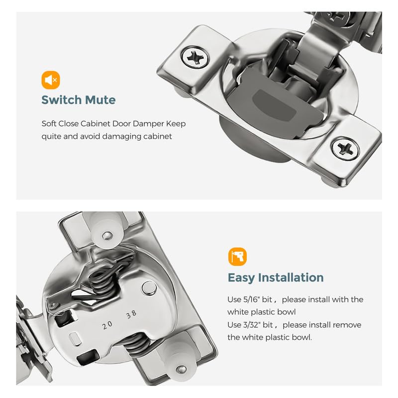 HOME EDIT 2 Pack 1 Pair 1-1/4 inch Overlay Soft Close Cabinet Hinges for Kitchen, Stainless Steel Three-Way Adjustable, Concealed Self-Closing Door Hinges - size: 1-1/4 inch Overlay