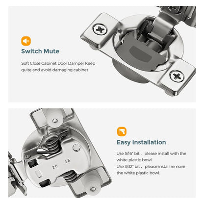 HOME EDIT 2 Pack 1 Pair 1-1/4 inch Overlay Soft Close Cabinet Hinges for Kitchen, Stainless Steel Three-Way Adjustable, Concealed Self-Closing Door Hinges - size: 1-1/4 inch Overlay
