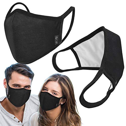 2-Pack Unisex Cloth Washable Reusable Cover-100% Cotton 3 Layer black outdoor