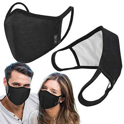 2-Pack Unisex Cloth Washable Reusable Cover-100% Cotton 3 Layer black outdoor