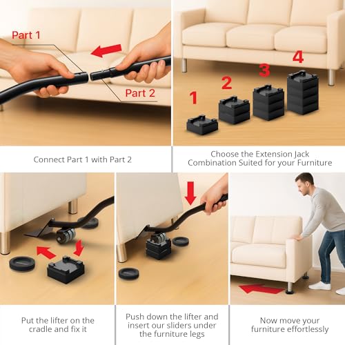 X-Protector Felt Furniture Sliders for Hardwood Floors & Furniture Lifter Tool Set - 4 PCS 3 1/2" Sliders for Furniture with Furniture Jack. Move Your Furniture Easily with Premium Furniture Movers! - size: 4 PCS 3 1/2 inch (with Lifter)