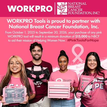 WORKPRO Mini Metal Tool Box with 2 Drawers and Top Storage, Small Tool Chest with PVC Liners and PP Feet Pads, Cold Rolled Steel Toolbox with Magnetic Tab - Pink Ribbon - color: Pink