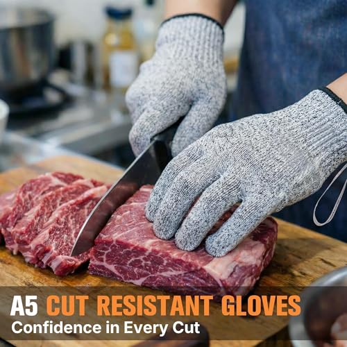 Safe & Savvy Cut Resistant Gloves, 1 Pair, Level 5 Food-Grade & Fiberglass-Free Mandoline Gloves for Oyster Shucking & Meat Cutting, Wood Carving Gloves, Grey, Machine Washable (X-Small) - size: X-Small