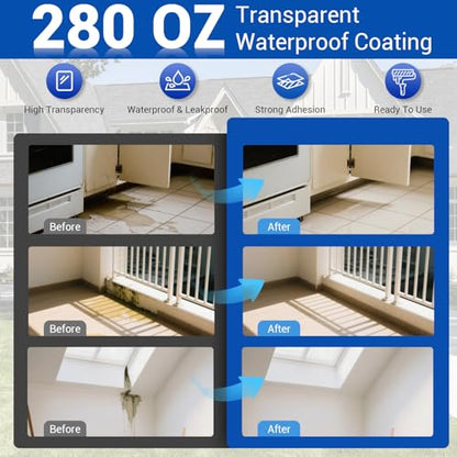 Transparent Waterproof Coating Sealant 280 Oz (8 KG), Invisible Clear Waterproofing Agent, Waterproof Sealant for Indoor & Outdoor Leak Repair, Works on Roof, Gutter, Metal, Wood, Skylight - style: 280 OZ