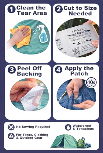 aZengear Clear Tenacious Waterproof Tape, TPU Patch Repair Kit for Tents, Jackets, Inflatables - Fix Rips in PVC, Furniture, Awnings, RV, Shoes