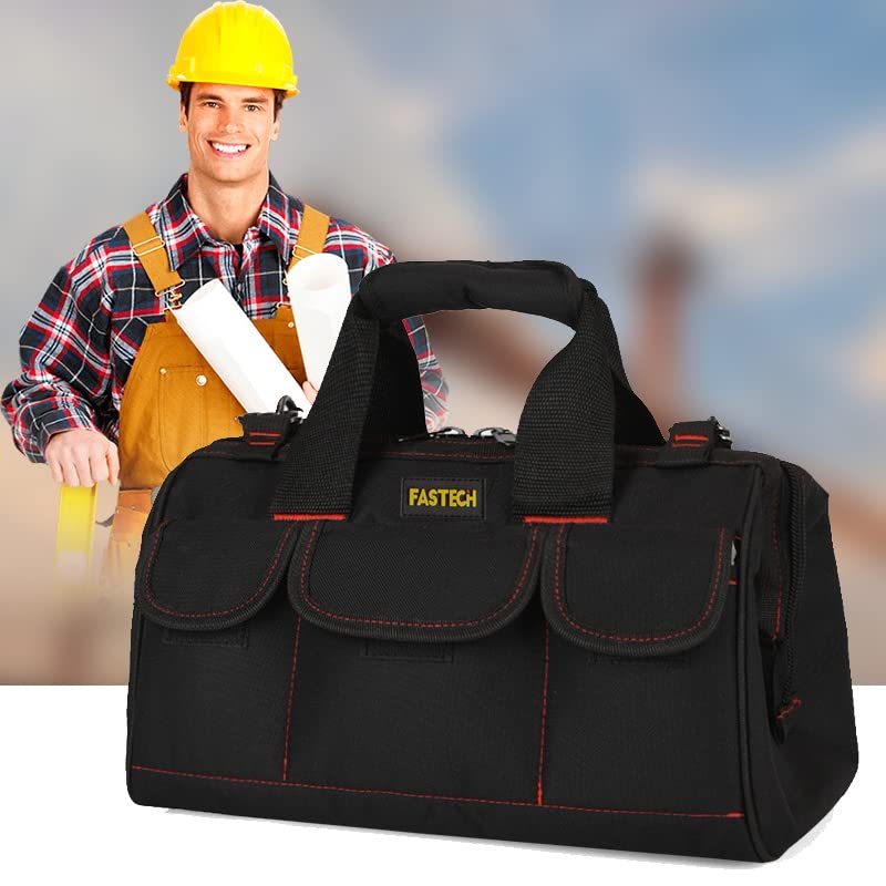 FASTECH 14-inch Heavy Duty Toosl Bag With Wide Mouth for Tool Storage, Carrier and Organizer, Tool Tote Bag For Men, Wide Mouth Tool Bag With Inside Pockets (14 Inch) - size: 14in