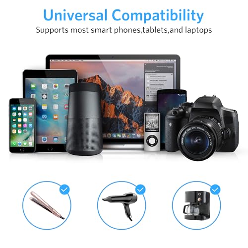 BESTEK European Travel Plug Adapter: - 4 Outlets 4 USB Ports (2 USB C) with 3.6FT Wrapped Short Extension Cord, Small Portable Desktop Charging Station, Compact for Hotel Travel Cruise Essentials