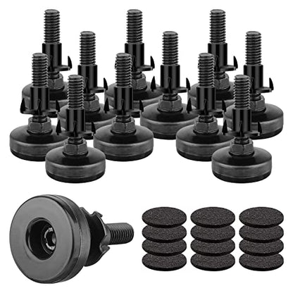 Heavy Duty Leg Levelers 3/8''-16 Thread, 12 Pcs Adjustable Leveling Feet Furniture Levelers Screw on with Threaded Inserts for Tables Chairs Cabinets Sofa, Support 3960LBs- Large Base, Black