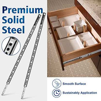2pcs Ball Bearing Drawer Slides 16 Inch / 406mm, 2 Fold Metal Drawer Tracks, Two Way Slide Track Rail Glides with Mounting Screws - 0.67 Inch Wide - size: 16 Inch