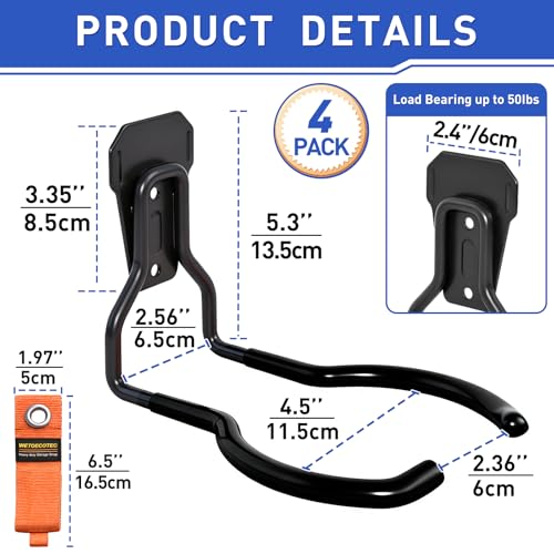 Heavy Duty Garden Power Tool Hanger, Garage Storage Utility Hooks with Storage Straps, Electric Tool Hooks, String Trimmer Hangers, Garden Tool Organizer, Weedeater Rack (4, Black) - color: Black-4