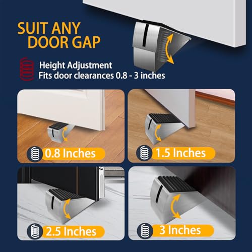 Heavy Duty Door Stopper Adjustable Spring Large Stoppers Wedge, Tall up to 3 Inches Doorstop Stainless steels Made Suits Any Heavy Doors - size: Silver-Adjustable