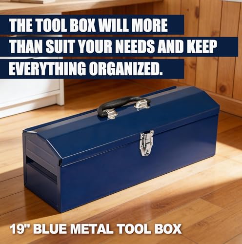 19" Portable Tool Box, Metal Tool Box, Hip Roof Style, Ideal for Trailer, Mechanic, DIY-ers, Car Toolbox, Workshops, Garages, Repair Shops,Blue - size: 1P-19in-Blue