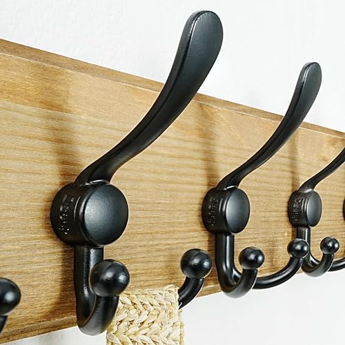 Dseap Coat Rack Wall Mount - Heavy-Duty Robust Barnwood-Style Wooden Wall Coat Hanger Hook Rail with 5 Triple Hooks for Winter Coats Hat Jacket Clothing, Weathered Brown & Black, Pack of 2 - color: Weathered Brown & Black, size: L=17.4"