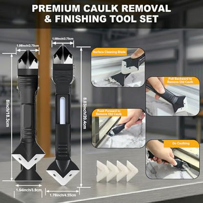 Caulk Gun Kit preventing continuous dripping with dual-mode switch, 10 OZ 360° Rotating Barrel with Scraper and Silicone Sealant for DIY Home Bathroom Renovation & Handyman