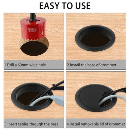 2-3/8 Inch(60mm) Desk Grommet,13 Pieces Wire Grommet, Desk Hole Cover for Cables with Hole Saw,Plastic Cable Cord Wire Hole Cover for Desk, Table,Cabinet,Countertop and Other Furniture(Black) - size: 2-3/8IN/60mm Black-Fan