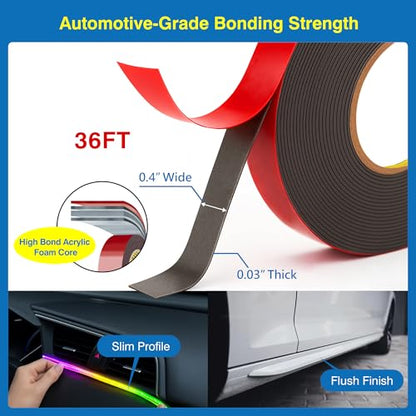 Tapsi Double Sided Tape Heavy Duty, Automotive-Grade Foam Mounting Tape 0.4in x 36ft with Adhesion Promoters for Plastic, Car Trim & LED Strip Lights - size: 0.4" x 36 ft