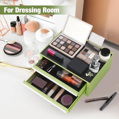 WORKPRO 12.5" Mini Tool Box with 2 Drawers & 1 Open Top Storage, Small Metal Tool Chest with PVC Liners & PP Feet Pads, Cold Rolled Steel Toolbox with Drawer Liners & Magnetic Tabs - color: Macaron Green