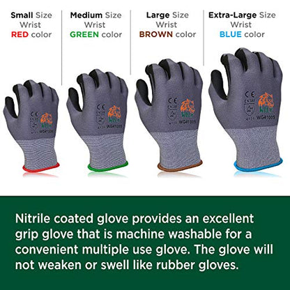 WOLF Ultra-Thin Nitrile Foam Palm Coated Glove with Tacky Dot Grip, Multi Purpose - size: Medium (Pack of 12), style: 15-gauge No Dots