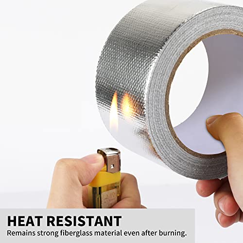 TAPEBEAR Heat Shield Tape Aluminized Fiberglass Cool Tape 1inch x 65Yards, Self-Adhesive Reflective Thermal Barrier Tape Heat Resistant for Air Dryer Vent, HVAC, Heating Unit, Auto, Pipe, 196Ft - size: 1inch x 65yard
