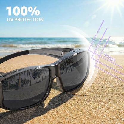 Myiaur Over Glasses Sunglasses for Men Women, Polarized Fit Over Sunglasses UV400 Protection, Anti Glare for Driving Outdoors - color: A05 Transparent Grey/Grey Lens