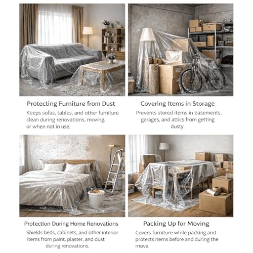 Masking Film & Drape, Paint Protection Film for Automotive Paint, Furniture Protective Film & Dust Film for Furniture Dustproof (472.44" L × 110.24" W(1200cmL × 280cmW)) - size: 472.44"L × 110.24"W(1200cmL × 280cmW)
