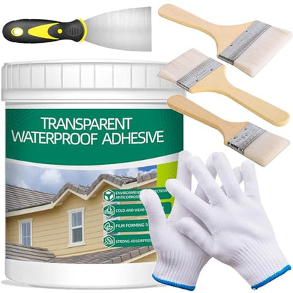 1Kg/36Fl.oz Transparent Waterproof Coating Invisible Waterproof Agent Set with Indoor&Outdoor Insulating Sealant with Wooden Brush Putty Knife Cut Resistant Work Gloves - style: D