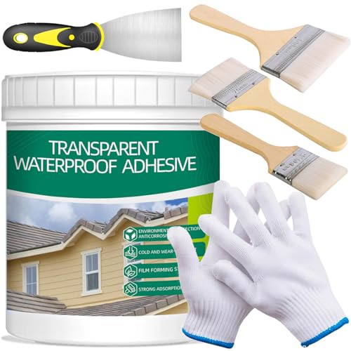 1Kg/36Fl.oz Transparent Waterproof Coating Invisible Waterproof Agent Set with Indoor&Outdoor Insulating Sealant with Wooden Brush Putty Knife Cut Resistant Work Gloves - style: D