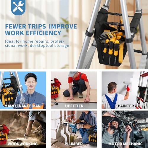 KVI Folding Ladder Tool Tray Bag, Fit A Frame Telescoping Extension Stepladder, No Need Repeated Up-Down Climbs Black - color: Standard Capacity