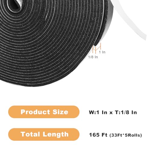 Foam Insulation Tape self Adhesive,1In x 1/8In x 164Ft Weather Stripping for Doors and Windows,Sound Proof soundproofing Door Seal,Weatherstrip,Pipe Cooling, Air Conditioning Seal Strip - size: 1In x 1/8In x 164Ft