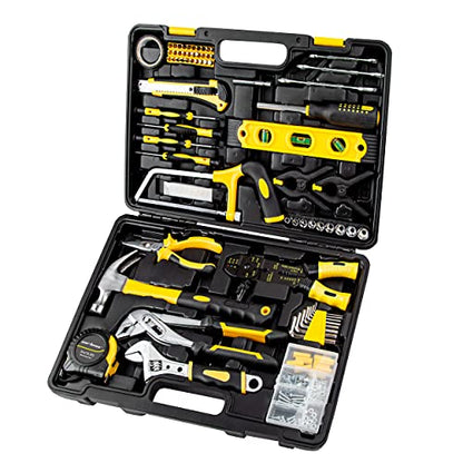 CARTMAN 218-Piece Tool Set General Household Hand Tool Kit with Plastic Toolbox Storage Case Yellow - style: 218 PC