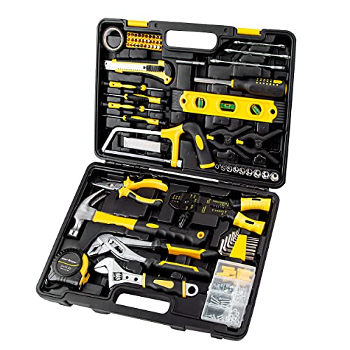 CARTMAN 218-Piece Tool Set General Household Hand Tool Kit with Plastic Toolbox Storage Case Yellow - style: 218 PC