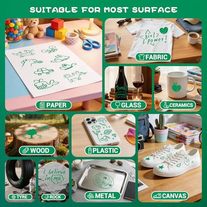 Swemos 2Pcs Green Acrylic Paint Pens Markers, Dual Tip with Fine Tip and Brush Tip Pens Acrylic Paint Markers Waterproof Acrylic Markers Set for Rock, Canvas Stone, Wood, Glass, Metal (GREEN, 2) - style: GREEN