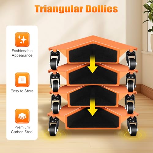 Furniture Dolly 1433 LBS Heavy Duty Furniture Movers with 3 Wheels 360 Ratating Desk Cabinet Corner Mover Dolly Furniture Lift Mover Tool for Cabinets, Refrigerators, Desks (Set of 4)