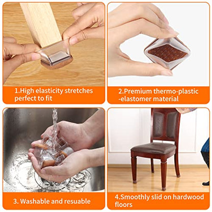 Ezprotekt Chair Leg Floor Protectors for Hardwood Floors, Felt Furniture Pads, Silicone Felt Furniture Leg Pads Caps Covers for Table Desk Sofa No Scratches and Reduce Noise (M Fit: 0.75" - 1") - size: M-Square