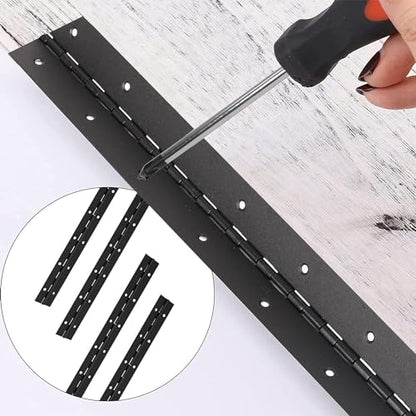12 Inch Black Continuous Piano Hinges 2 Pack, Heavy Duty Stainless Steel Furniture Hinges 0.05" Thickness 1.2" Open Width with 24 Mounting Screws for Folding Cabinet Doors - size: 12IN-1.2IN-2PACK