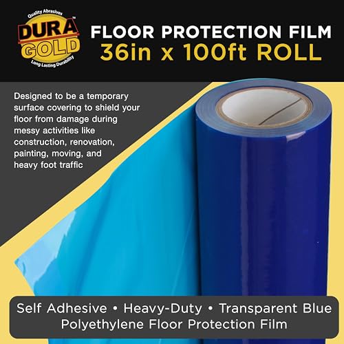 Dura-Gold Floor Protection Film, 36-inch x 100-foot Roll, Clear Plastic Floor Protector, Self-Adhesive Plastic Floor Protection from Foot Traffic, Paint Spills, Dust, Construction, Moving - size: 36-inch-x-100-feet