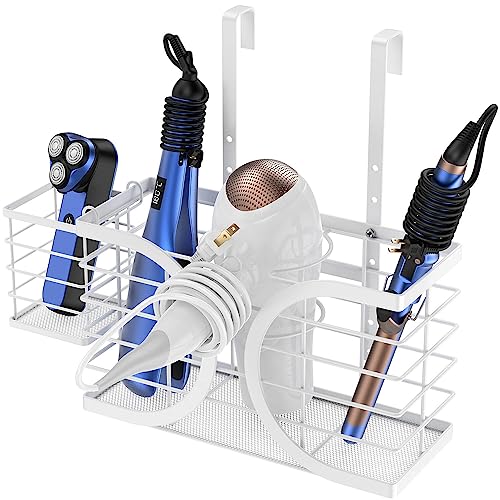 Hair Dryer Holder 3in1 Hair Tool Organizer/Wall Mounted,Cabinet Door or Desk-based Blow Dryer Holder/Height-adjustable Curling Iron Holder/Bathroom Cabinet Organizer for Flat Irons Curling Wand - color: White-a