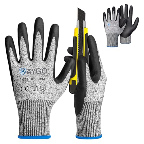 KAYGO 2 Pairs Cut Resistant Work Gloves for Men and Women,ANSI A3 Cutting Gloves,Nitrile Micro-Foam Safety Work Gloves KG21NB,Ideal for Wood Carving,Glass Handling, Construction,Fishing,Grey,M - color: Grey, size: Medium (Pack of 2)