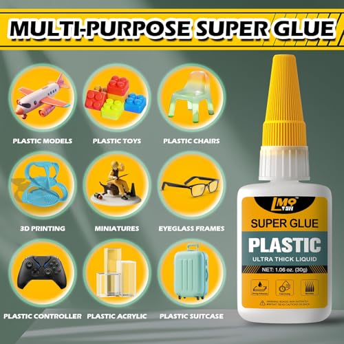 Plastic Super Glue Liquid, Clear Instant Cyanoacrylate Glue for Plastic Model 3d Printing PLA Airplane Miniatures Heavy Duty, All Purpose Superglue for Metal Rubber Wood Ceramic, Strong and Waterproof - size: 1oz-Thick