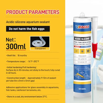 VGS067Aquarium Safe Silicone Sealant - 100% Waterproof Fish Tank Glue, Clear Structural Adhesive for Glass Building & Repair, High Strength Acidic Cure, (10.15 fl oz-4 Pack) - style: 4 Pack